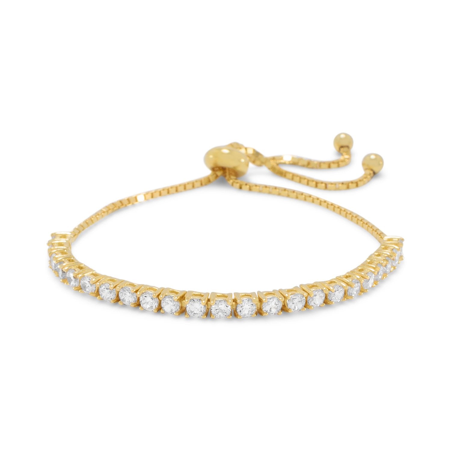 Adjustable 14 Karat Gold Plated CZ Friendship Bolo Bracelet - Joyeria Lady