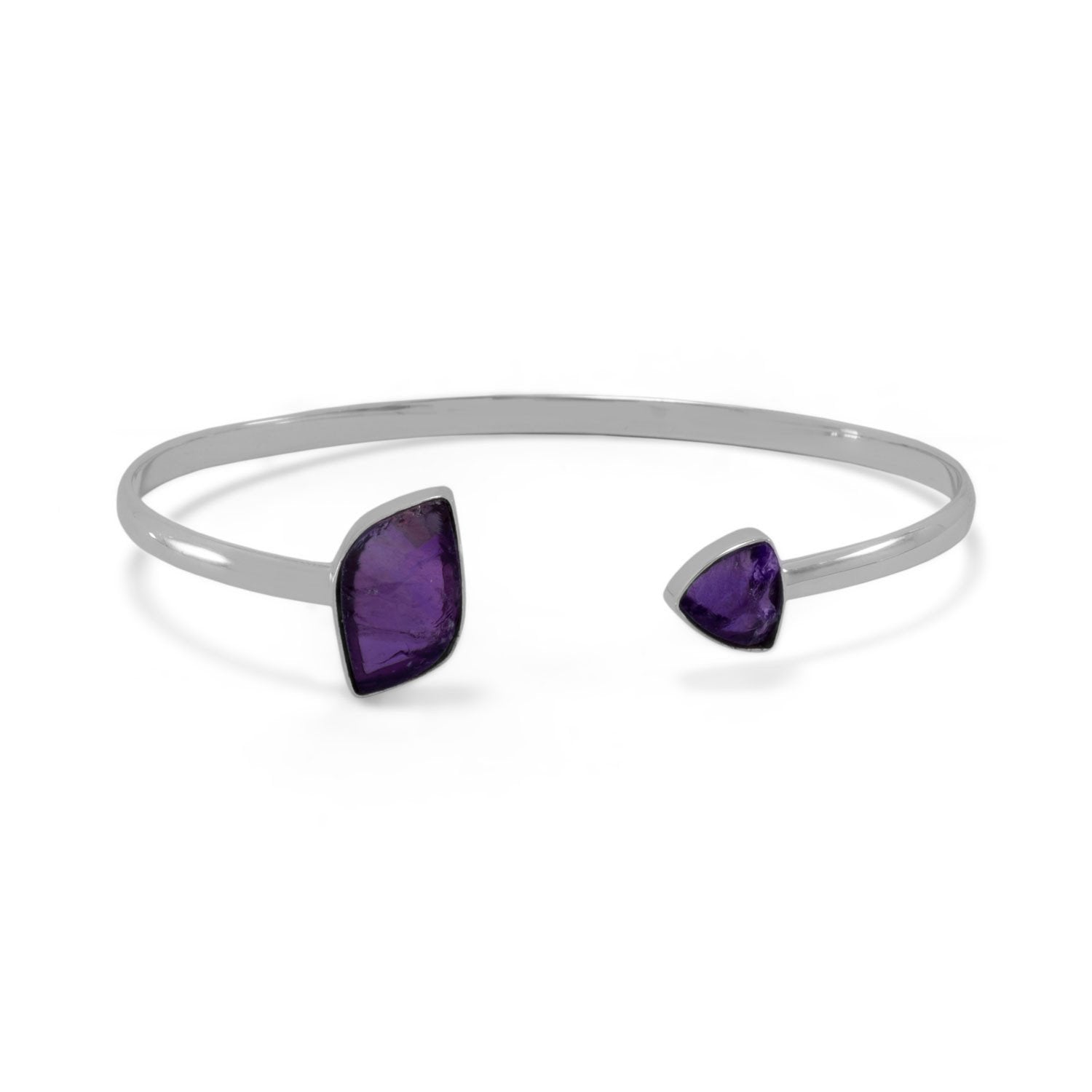 Sterling Silver Amethyst Open Cuff Bracelet - Joyeria Lady