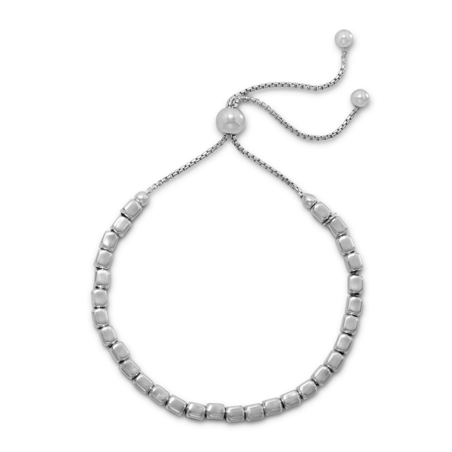 Rhodium Plated Square Bead Bolo Bracelet - Joyeria Lady