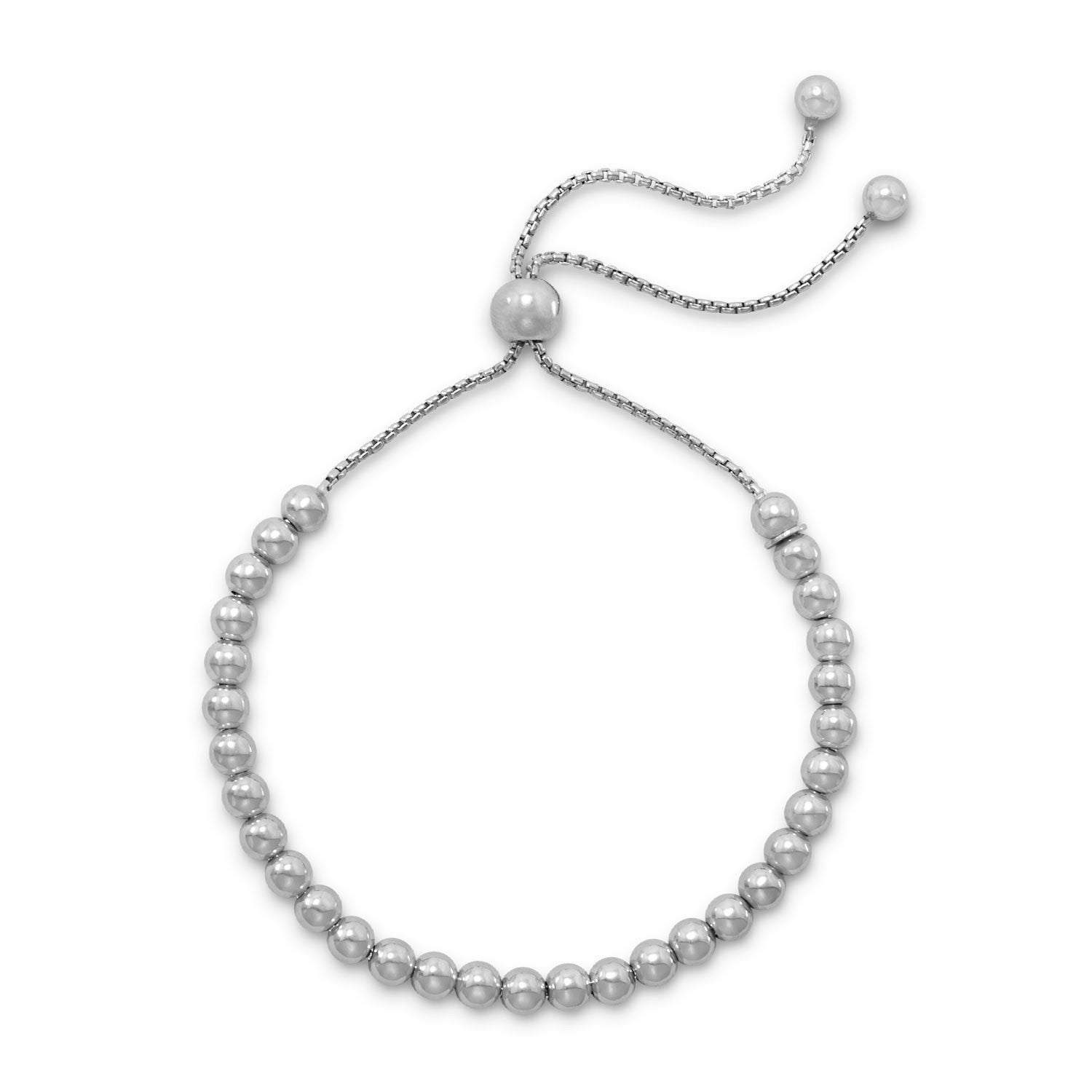 Rhodium Plated Round Bead Bolo Bracelet - Joyeria Lady