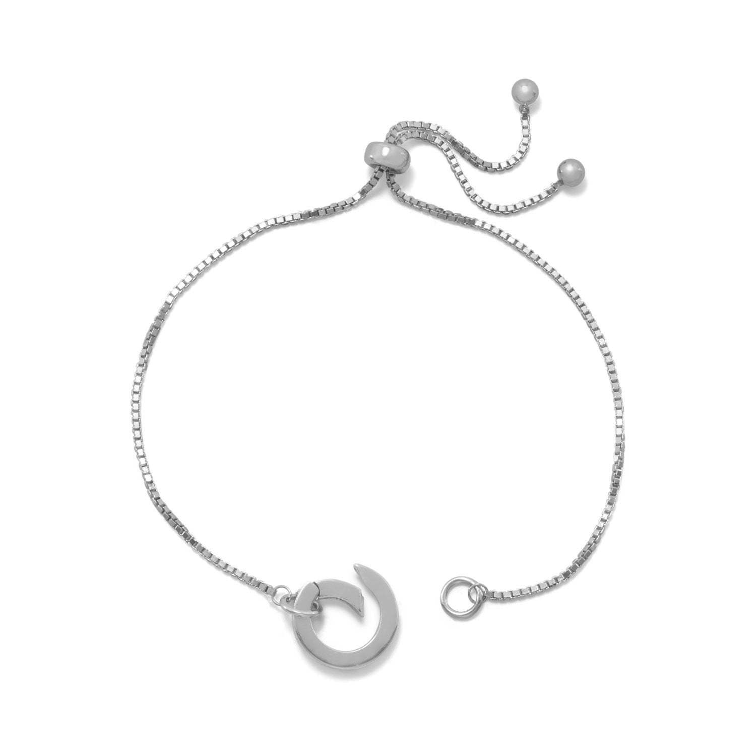 Rhodium Plated Adjustable Circle Hinge Charm Capable Bolo Bracelet - Joyeria Lady