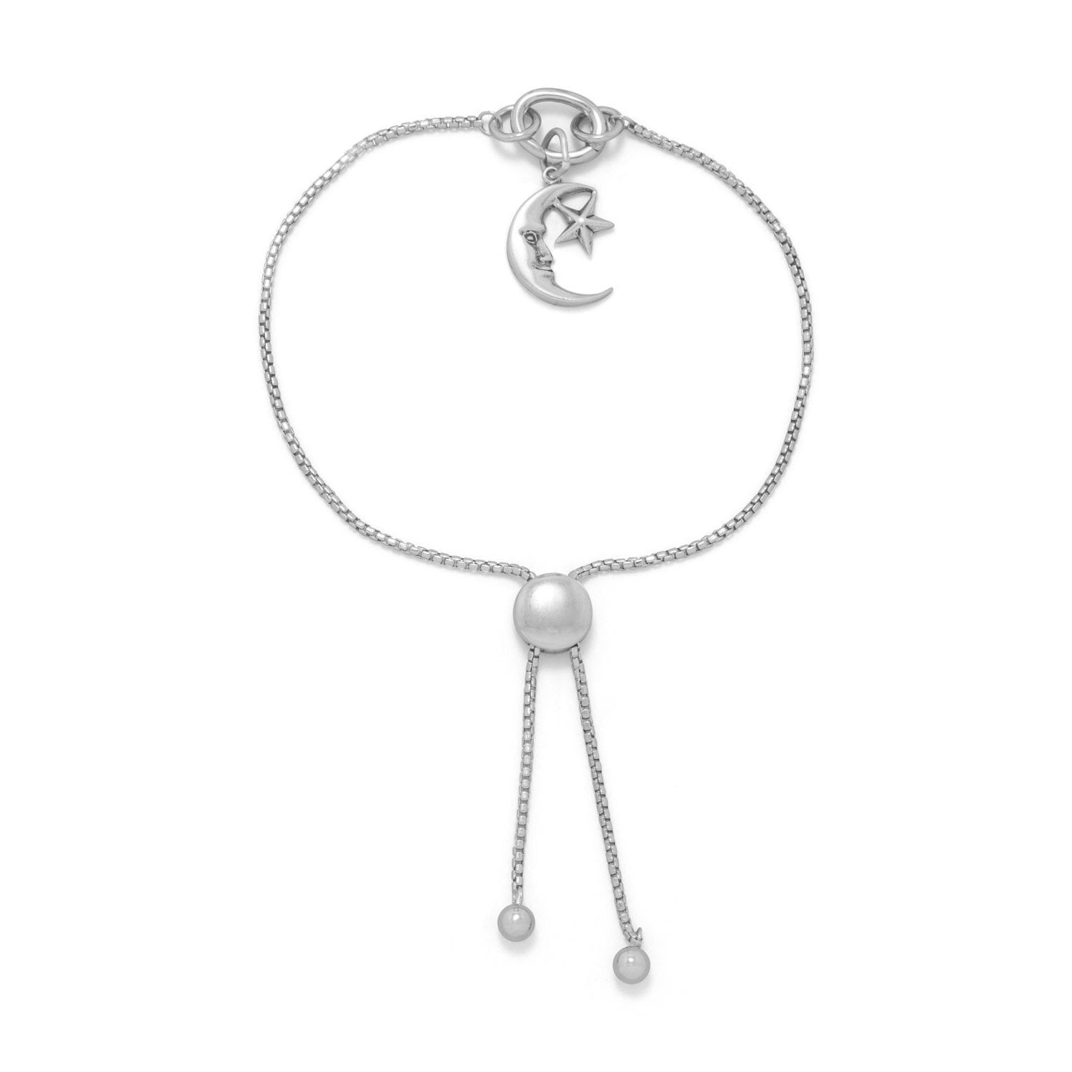 Rhodium Plated Adaptable Round Box Chain Bolo Bracelet - Joyeria Lady
