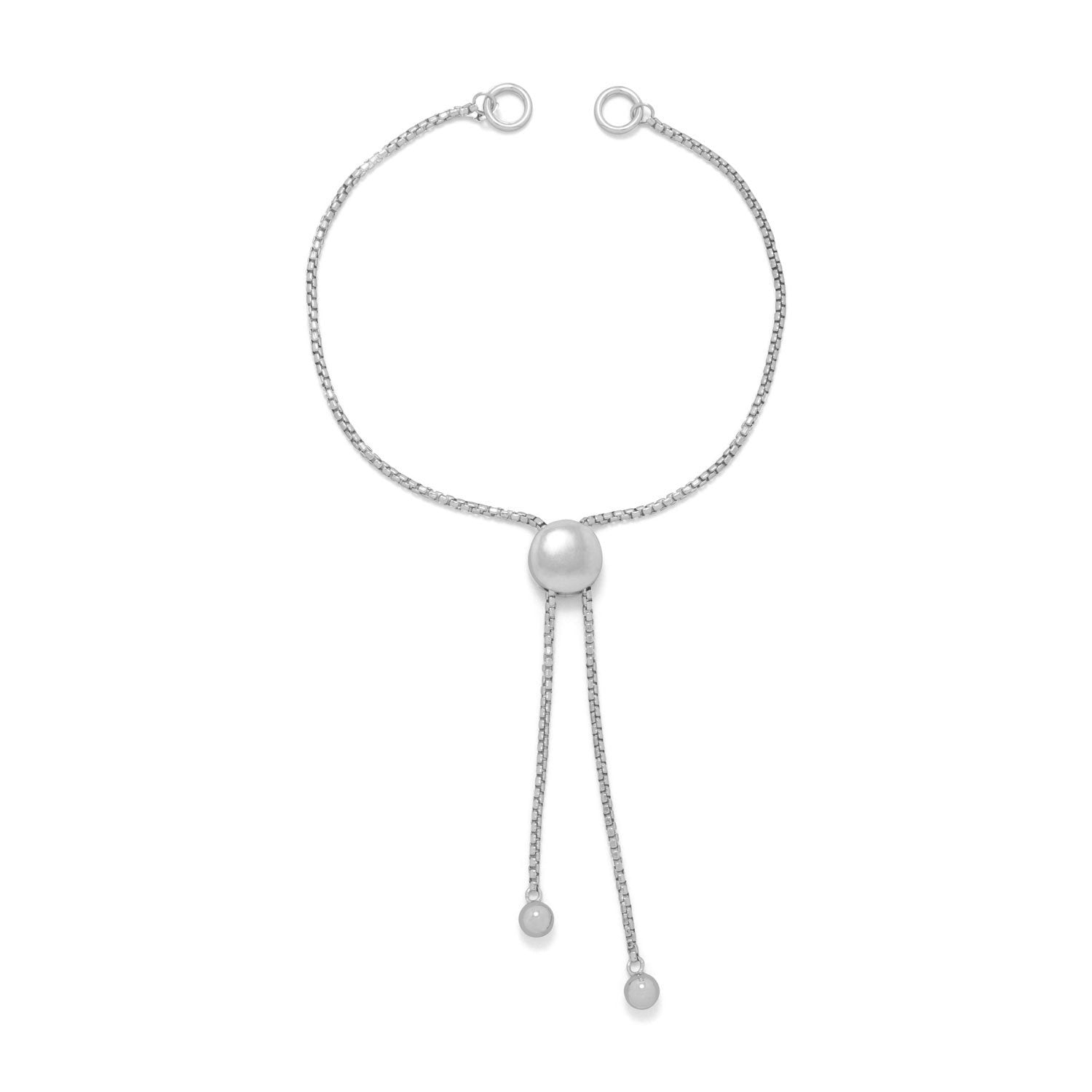Rhodium Plated Adaptable Round Box Chain Bolo Bracelet - Joyeria Lady
