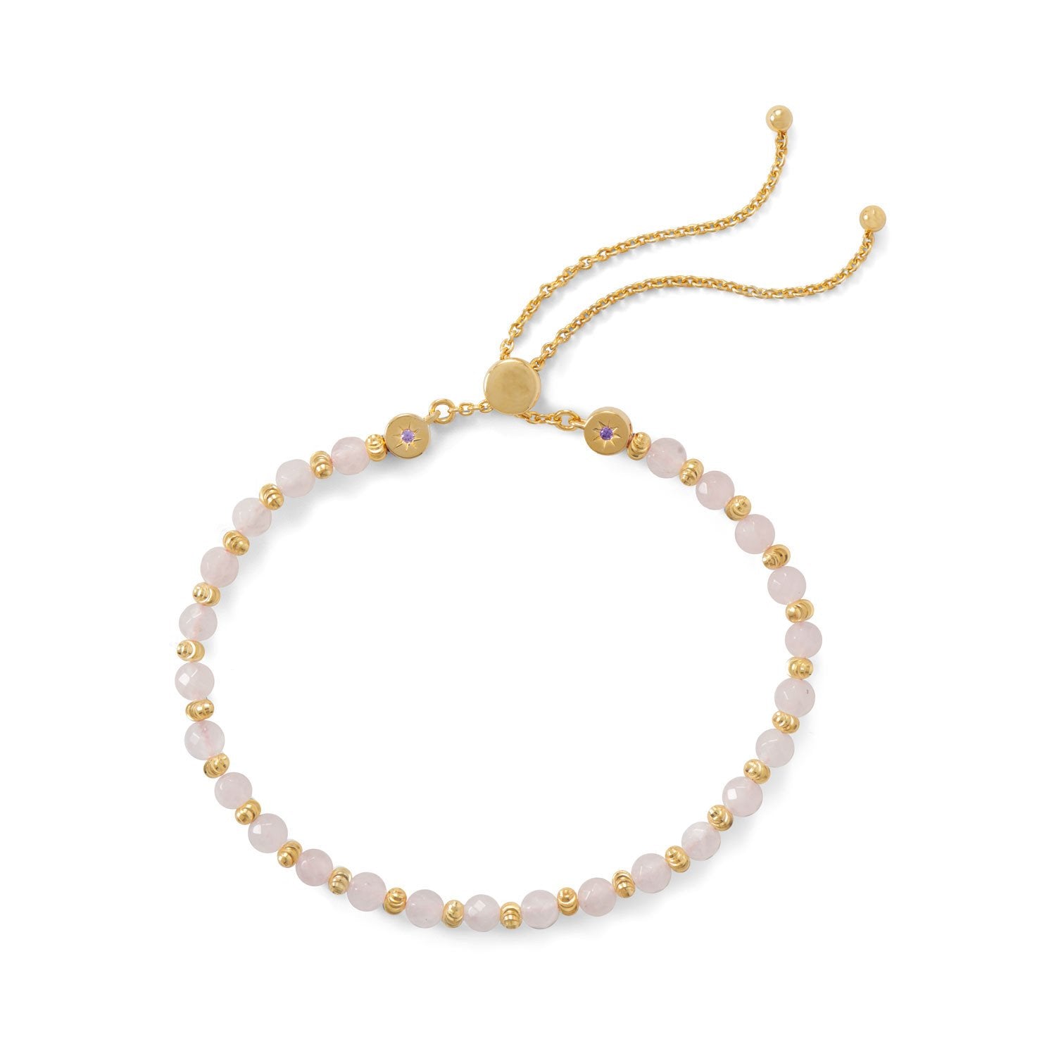 18 Karat Gold Plated Faceted Rose Quartz Bolo Bracelet - Joyeria Lady