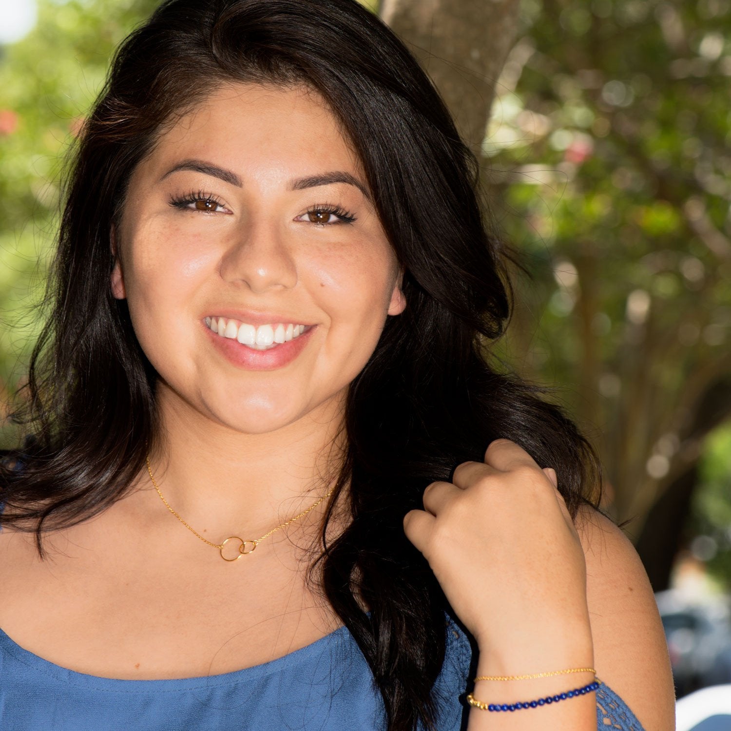 18 Karat Gold Plated Double Strand Lapis Bolo Bracelet - Joyeria Lady