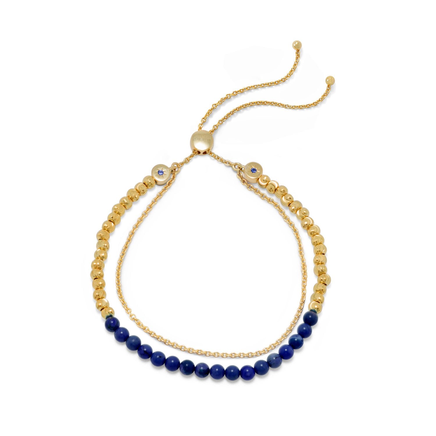 18 Karat Gold Plated Double Strand Lapis Bolo Bracelet - Joyeria Lady