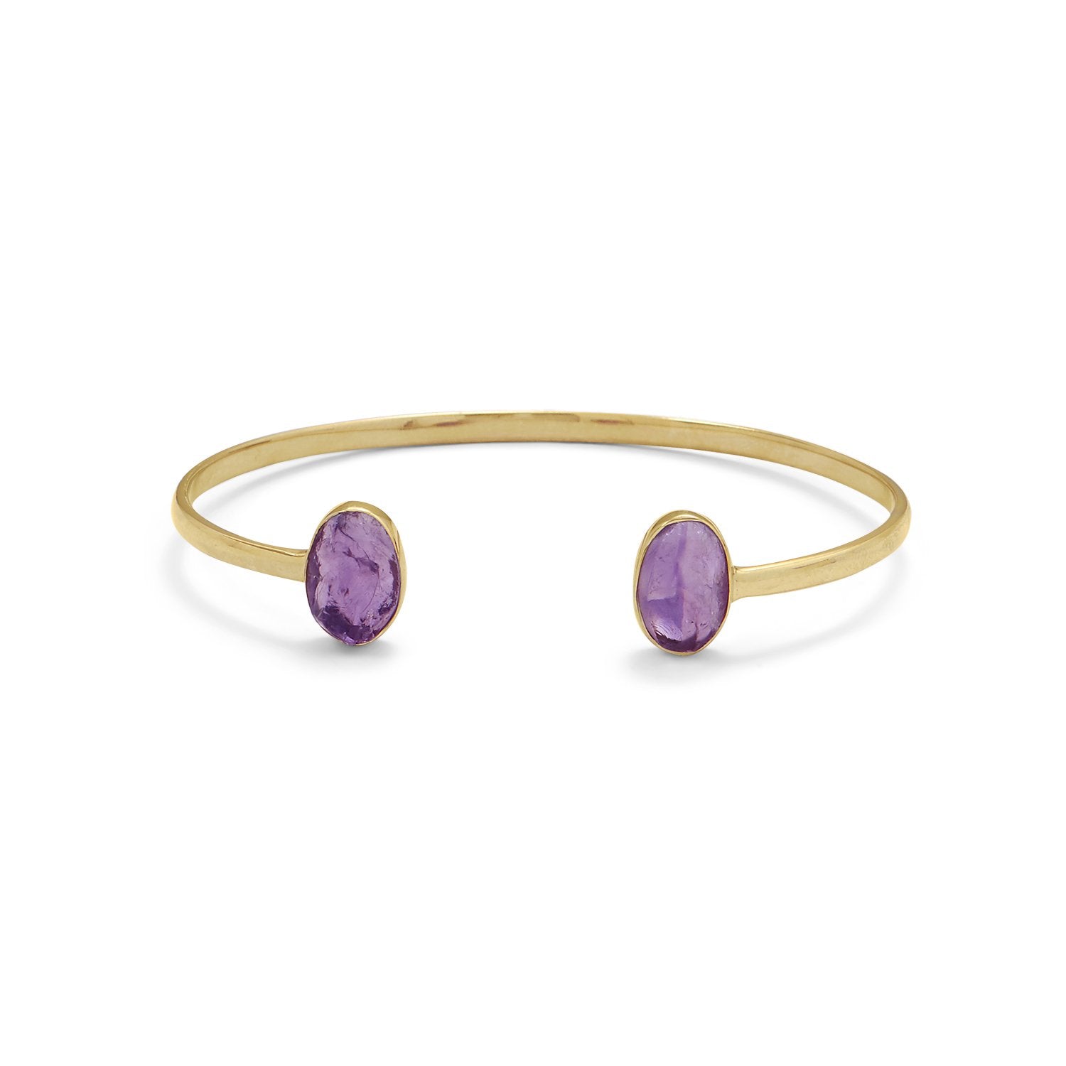 14 Karat Gold Plated Rough Cut Amethyst Split Bangle - Joyeria Lady
