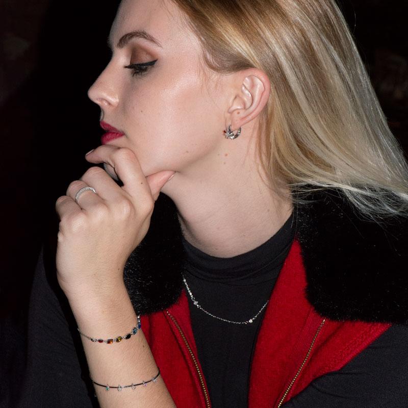 Rhodium Plated Crystal Rainbow Bolo Bracelet - Joyeria Lady