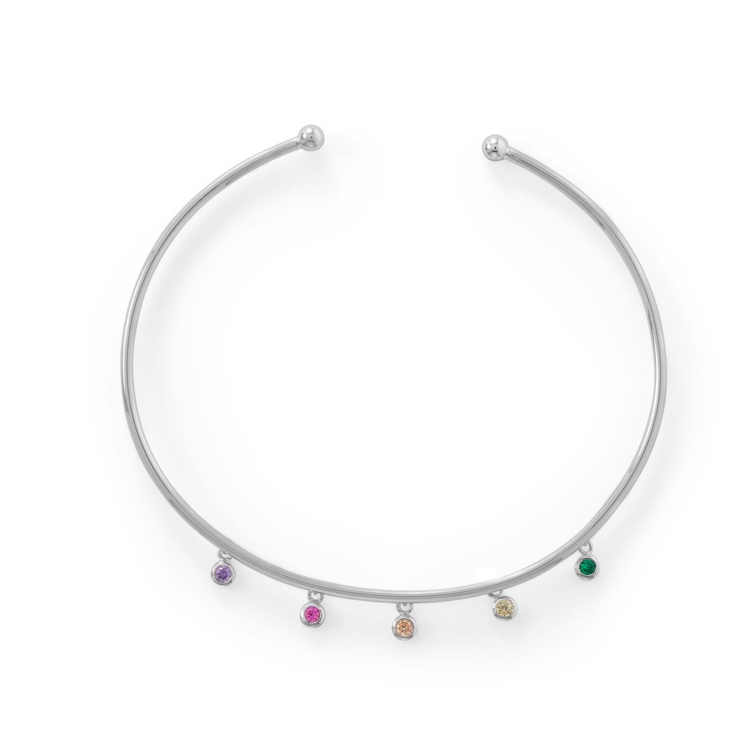 Rhodium Plated Flex Cuff with Multi Color CZ's - Joyeria Lady