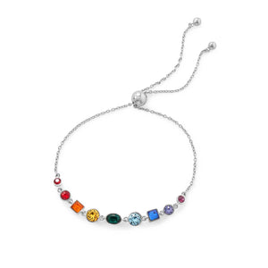 Rhodium Plated Crystal Rainbow Bolo Bracelet - Joyeria Lady
