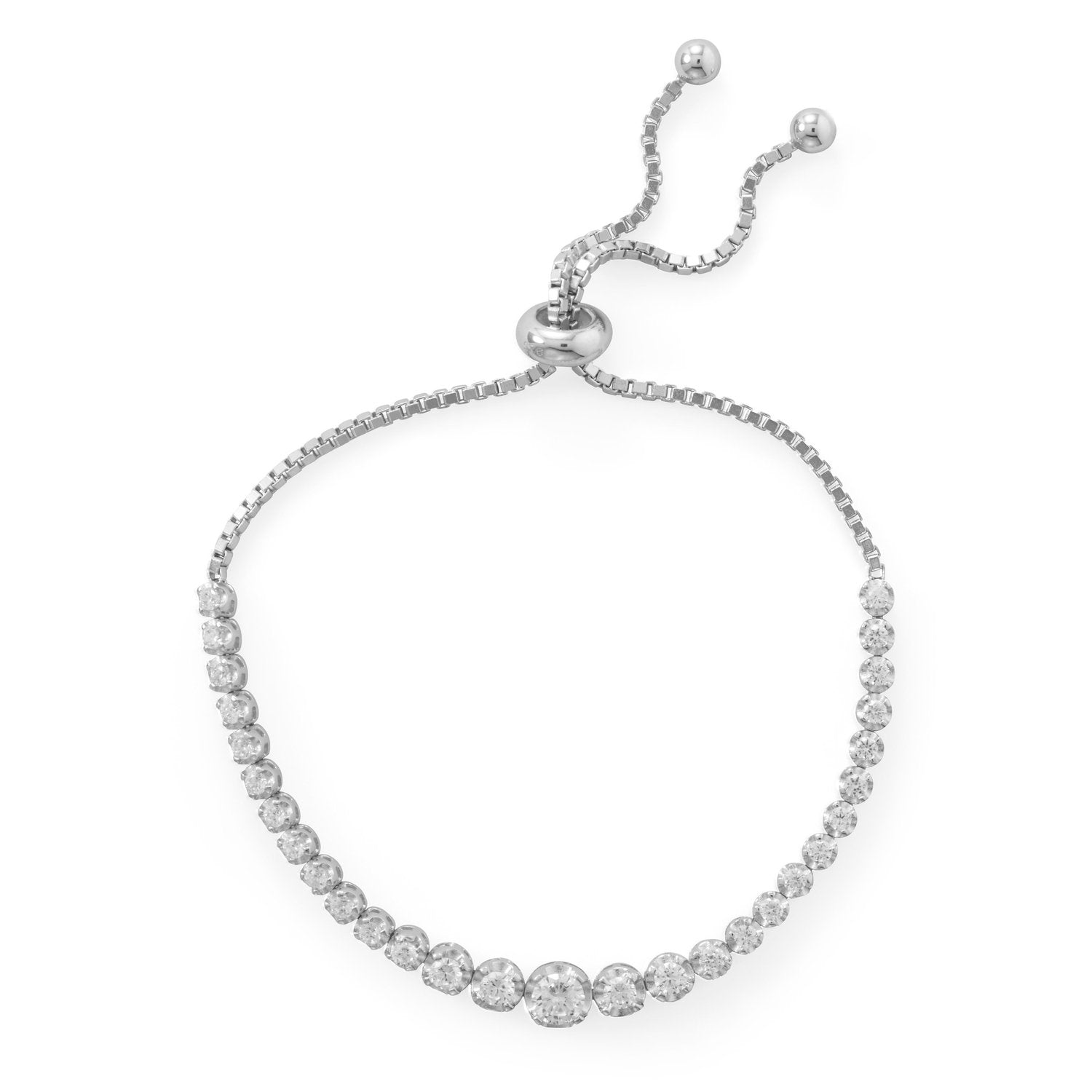 Rhodium Plated Graduated CZ Bolo Bracelet - Joyeria Lady