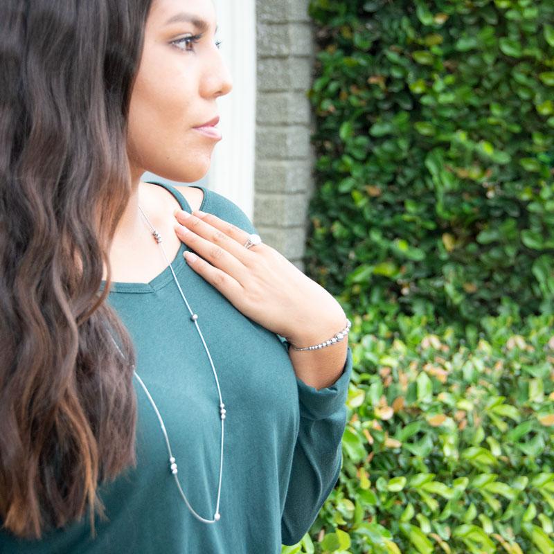 Rhodium Plated Graduated Bead Bolo Bracelet - Joyeria Lady