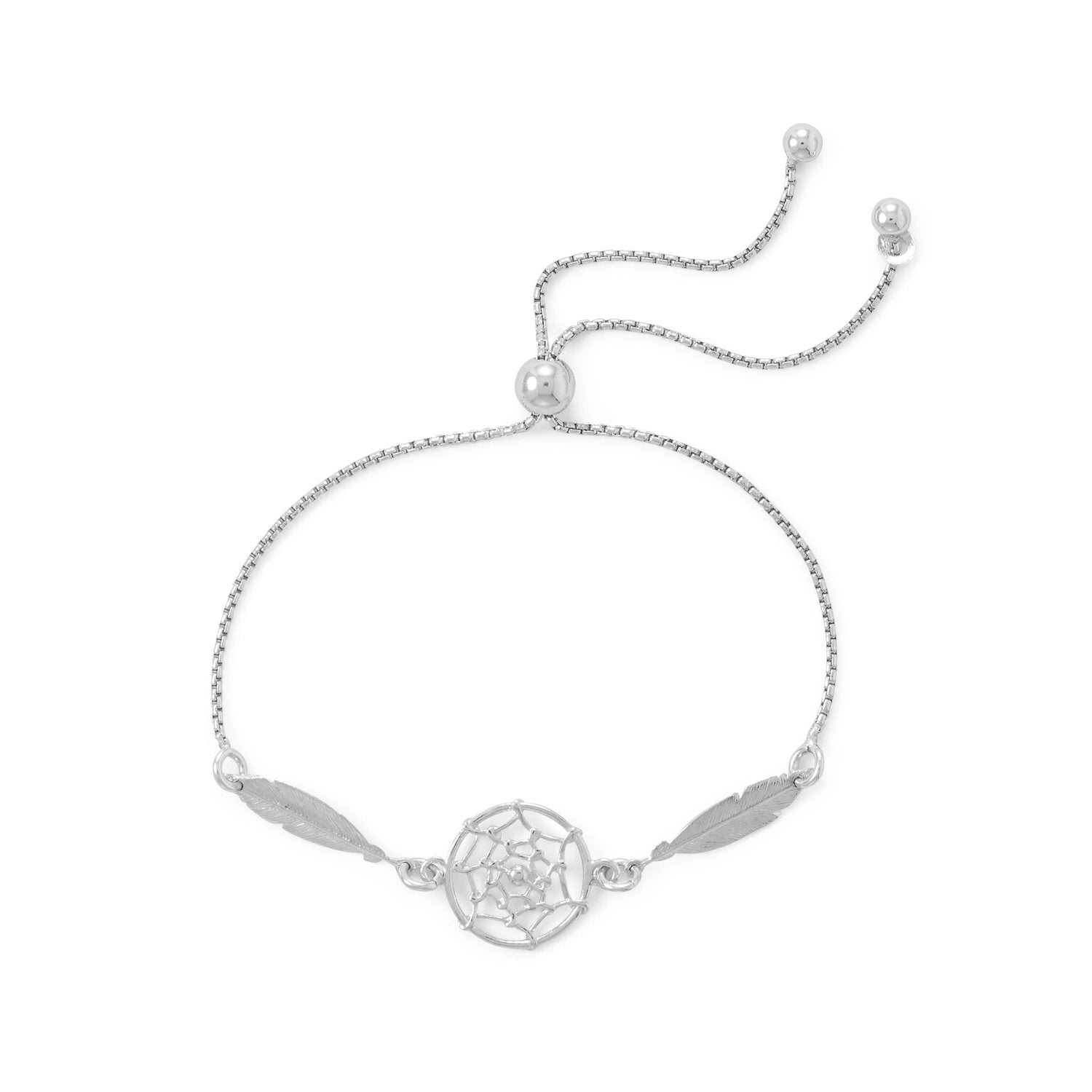 Rhodium Plated Dream Catcher Bolo Bracelet - Joyeria Lady