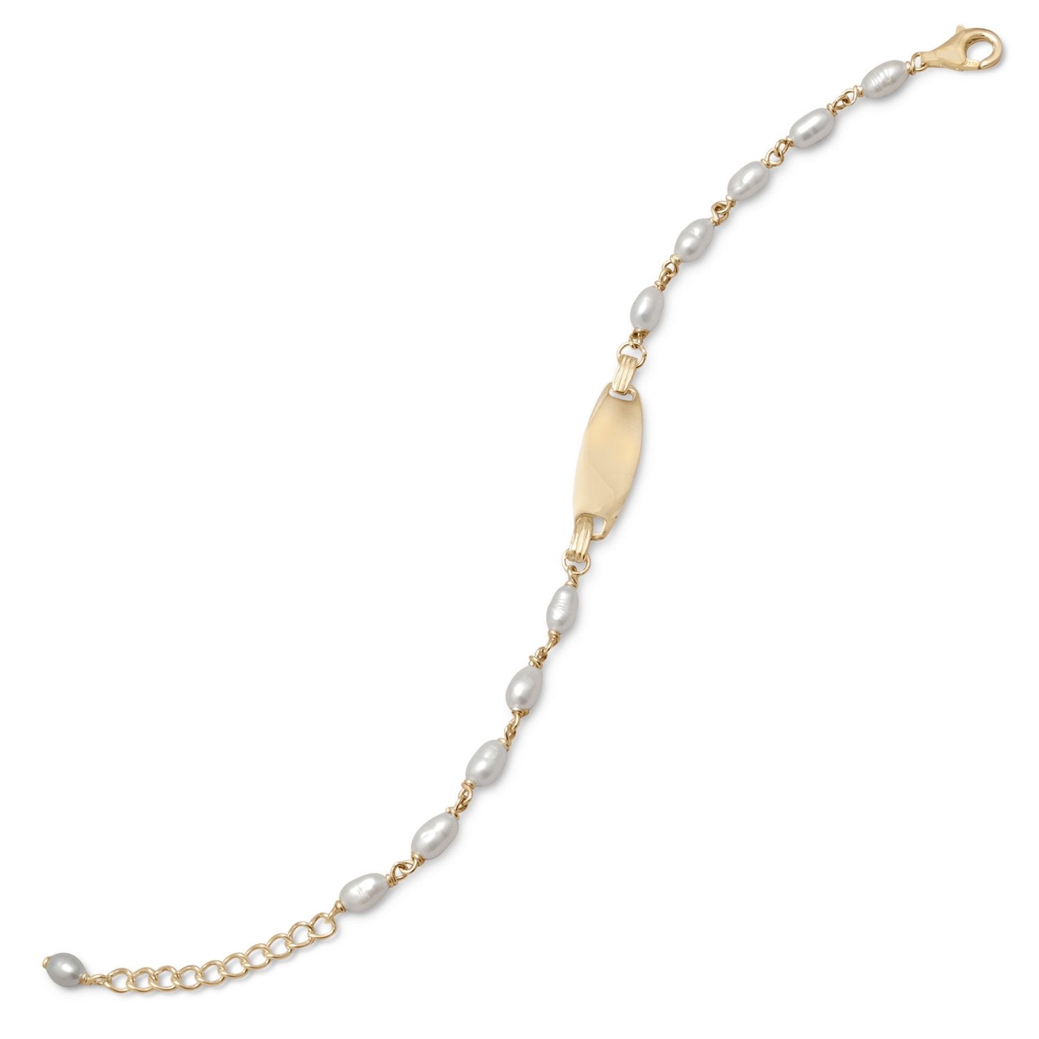 14 Karat Gold Plated Cultured Freshwater Pearl ID Bracelet - Joyeria Lady