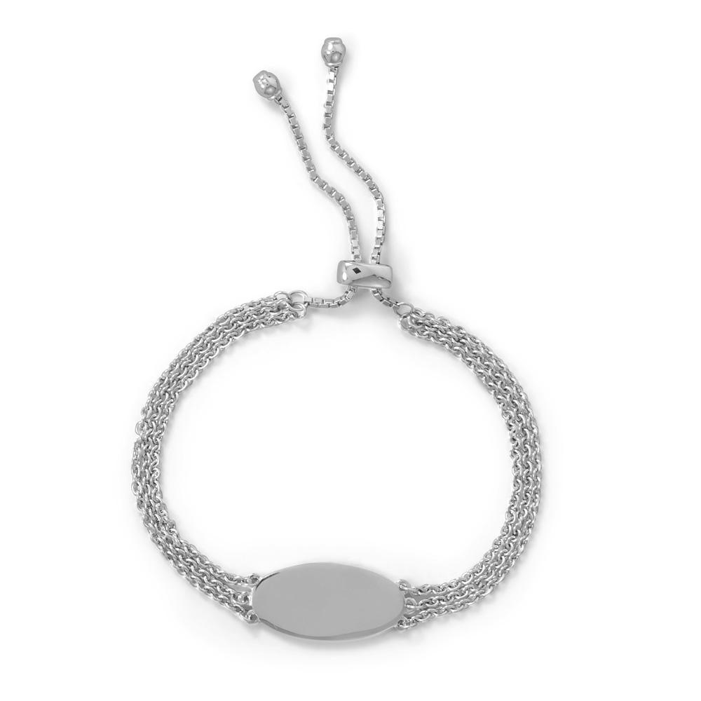 3 Strand Rhodium Plated Engravable Bolo Bracelet - Joyeria Lady