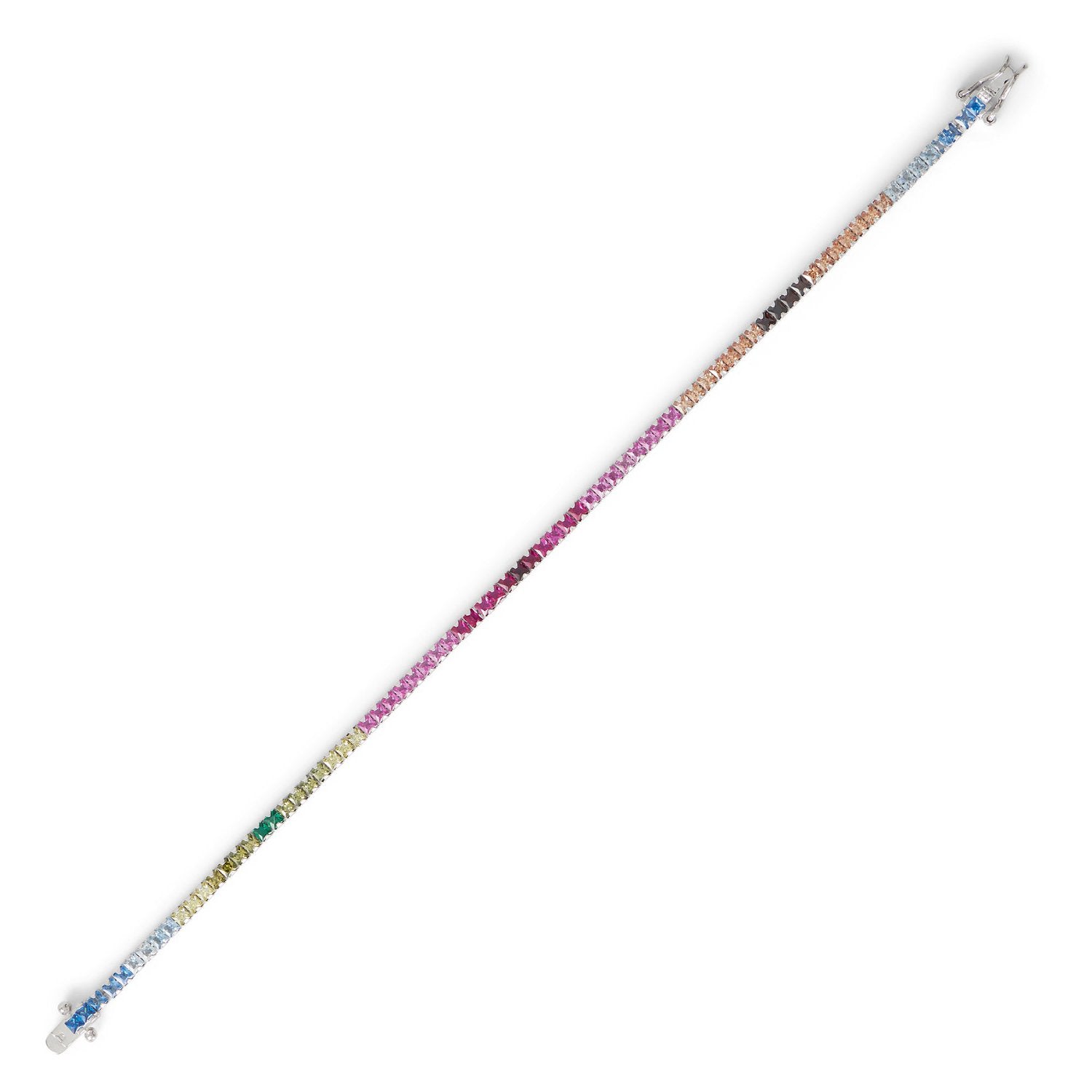 Rhodium Plated Rainbow CZ Tennis Bracelet - Joyeria Lady
