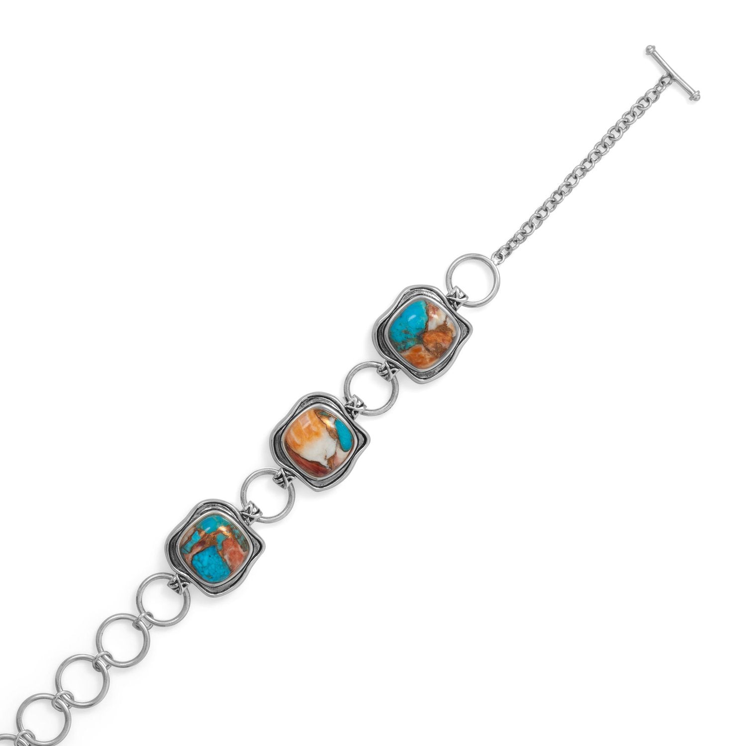 Spiny Oyster and Turquoise Toggle Bracelet - Joyeria Lady