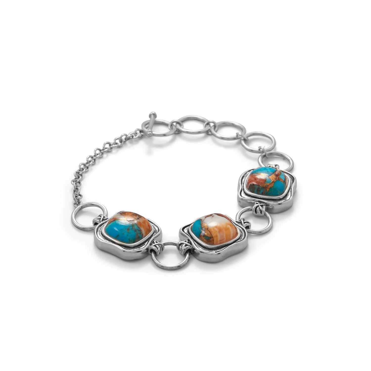 Spiny Oyster and Turquoise Toggle Bracelet - Joyeria Lady