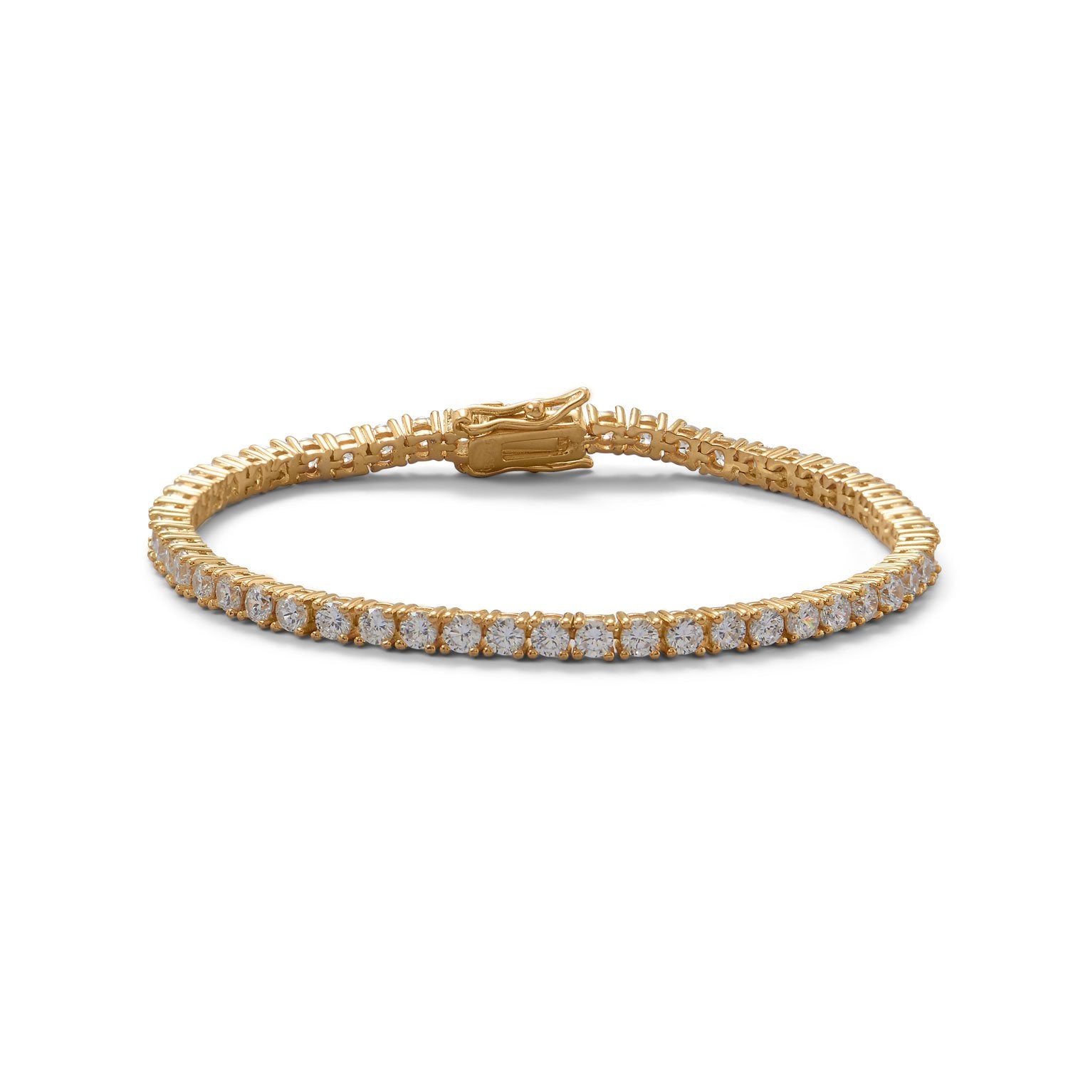 7" 14K Gold Plated 3mm CZ Tennis Bracelet - Joyeria Lady