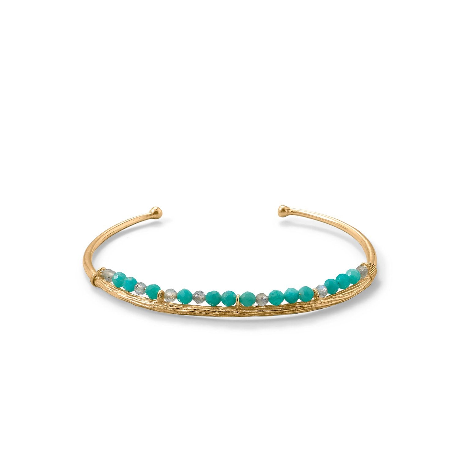 14 Karat Gold Plated Amazonite and Labradorite Cuff - Joyeria Lady
