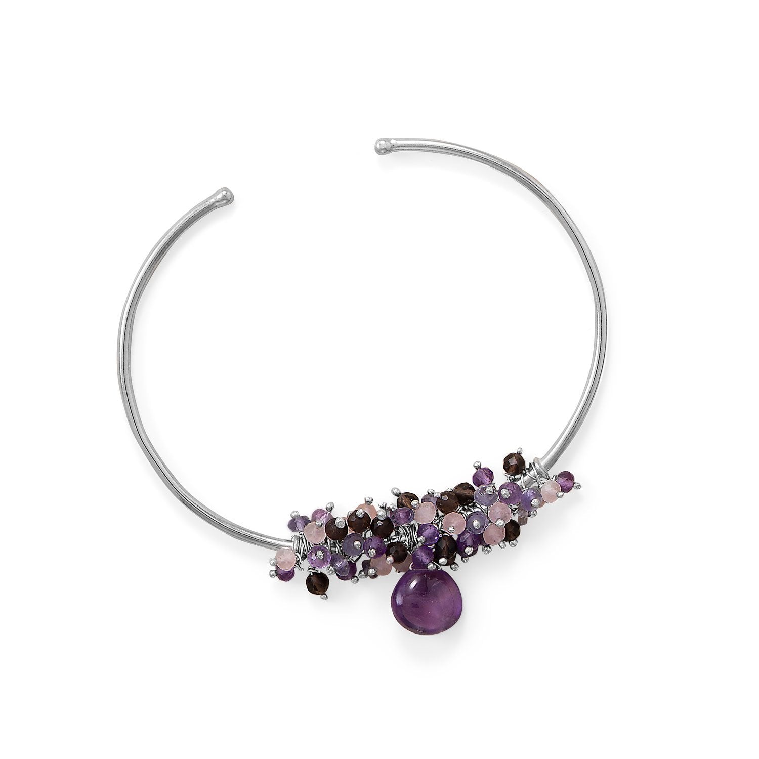 Plum Perfect! Rhodium Plated Multi Stone Beaded Cuff Bracelet - Joyeria Lady