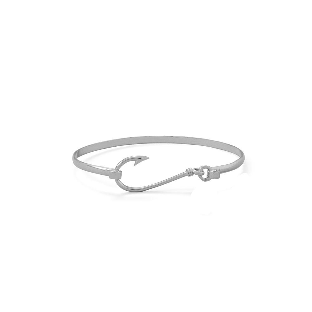 Rhodium Plated Fish Hook Bangle - Joyeria Lady
