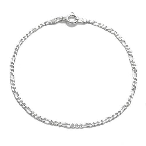 Thin Sterling Silver Figaro Chain Bracelet in 2mm (Gauge 050) width. Available in 7" and 8" Lengths. - Joyeria Lady