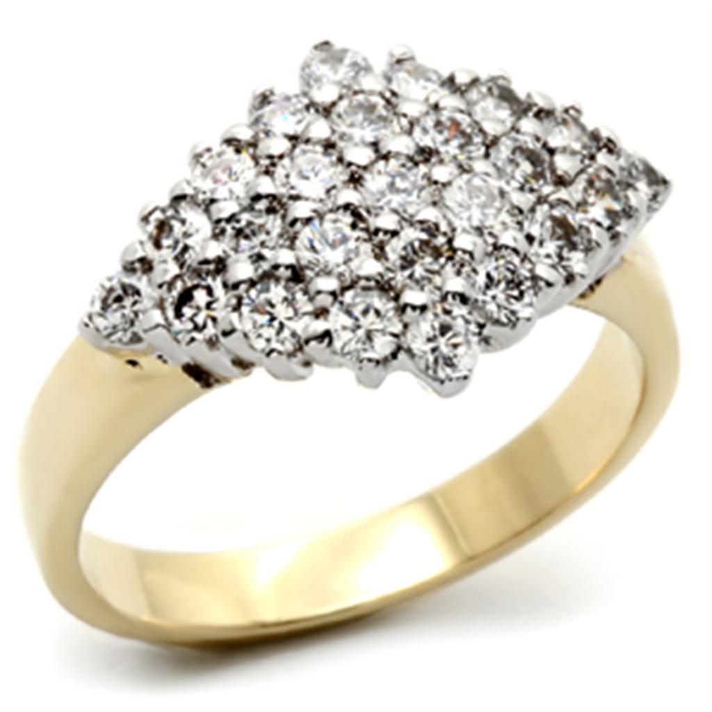 2W010 Gold+Rhodium Brass Ring with AAA Grade CZ in Clear - Joyeria Lady