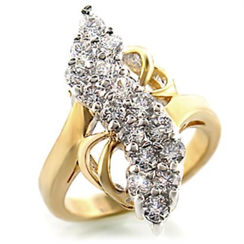 2W017 Gold+Rhodium Brass Ring with AAA Grade CZ in Clear - Joyeria Lady