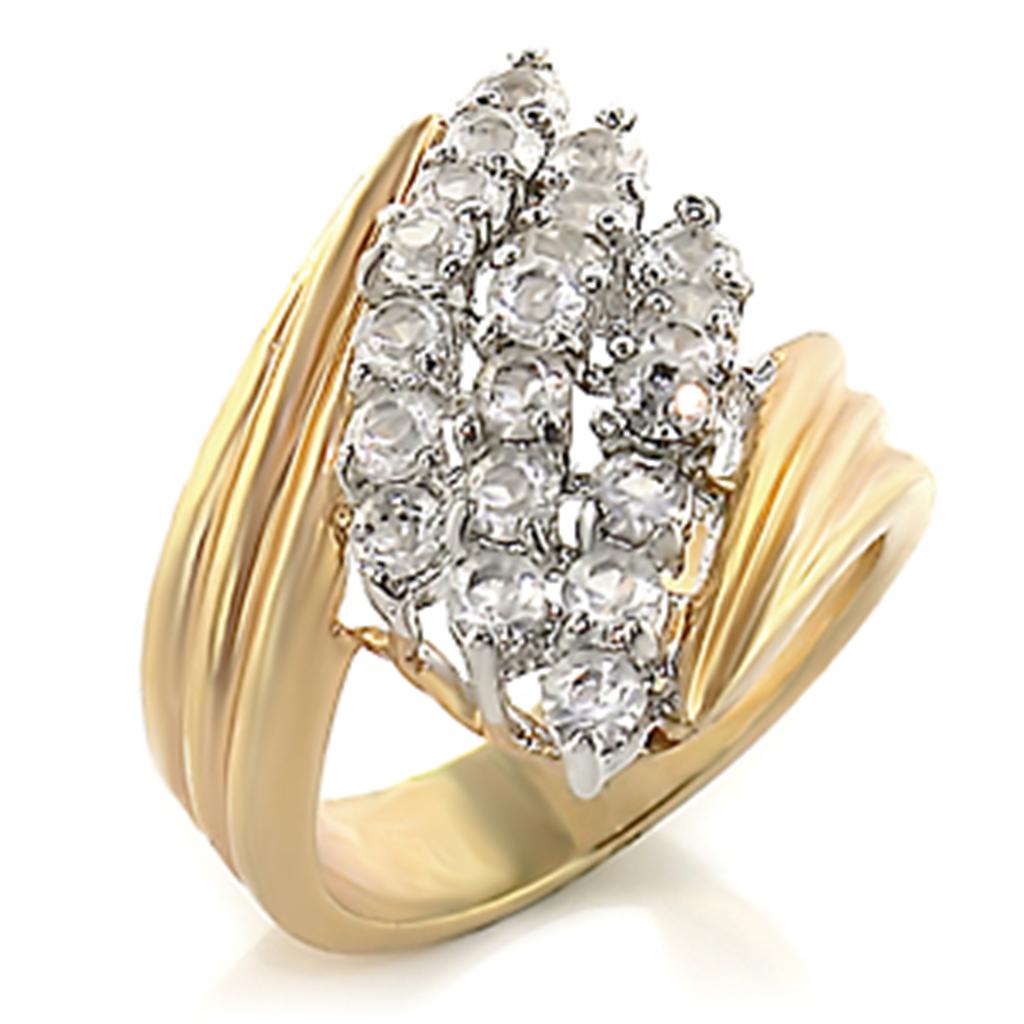 2W029 Gold+Rhodium Brass Ring with AAA Grade CZ in Clear - Joyeria Lady