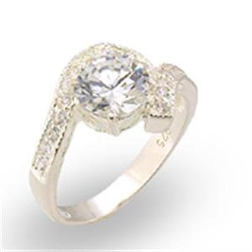 30122 - High-Polished 925 Sterling Silver Ring with AAA Grade CZ  in Clear - Joyeria Lady