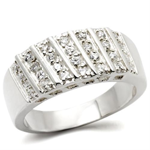 30214 - High-Polished 925 Sterling Silver Ring with AAA Grade CZ  in Clear - Joyeria Lady