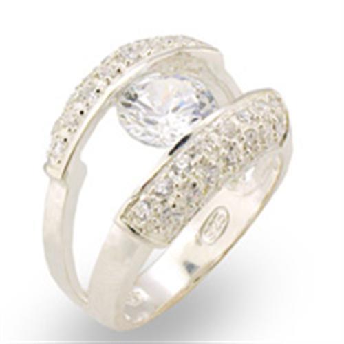 30313 - High-Polished 925 Sterling Silver Ring with AAA Grade CZ  in Clear - Joyeria Lady