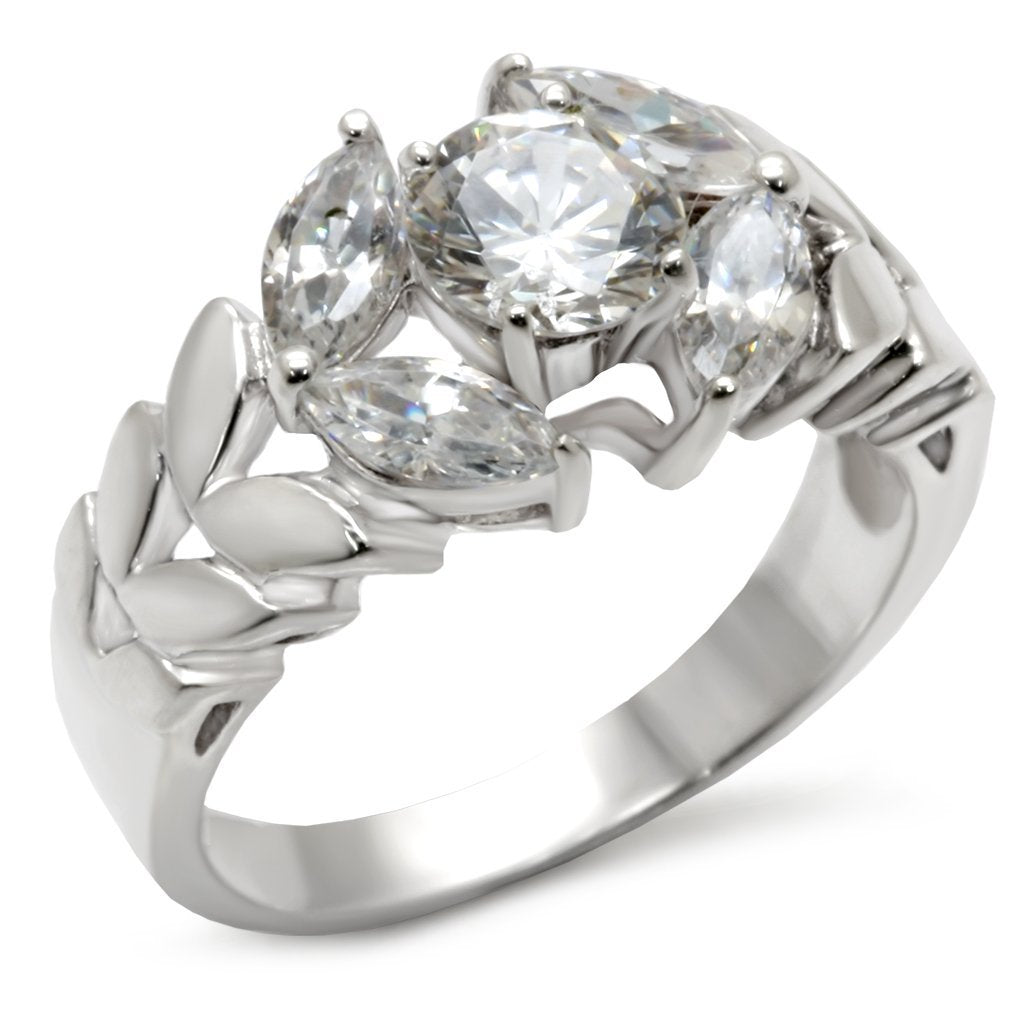 30326 - Matte Rhodium & Rhodium 925 Sterling Silver Ring with AAA Grade CZ  in Clear - Joyeria Lady