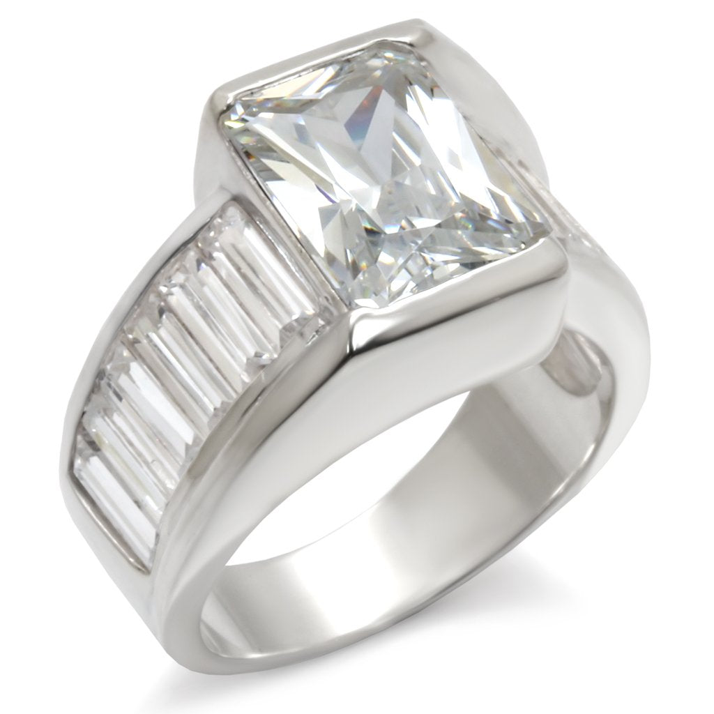 30331 - High-Polished 925 Sterling Silver Ring with AAA Grade CZ  in Clear - Joyeria Lady