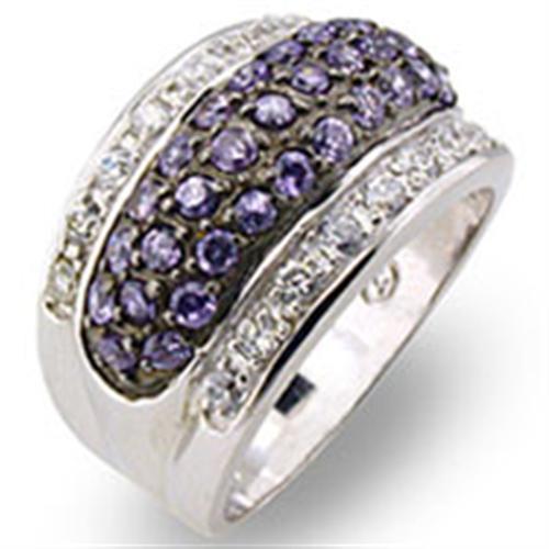 30611 - Rhodium + Ruthenium 925 Sterling Silver Ring with AAA Grade CZ  in Amethyst - Joyeria Lady