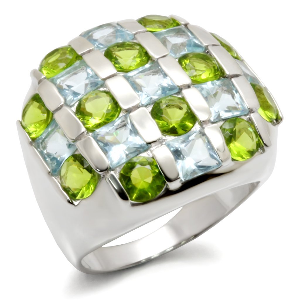 30825 - High-Polished 925 Sterling Silver Ring with AAA Grade CZ  in Multi Color - Joyeria Lady