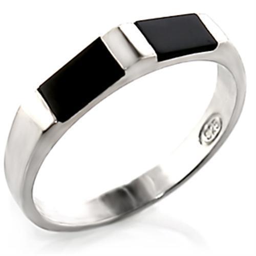 30919 - High-Polished 925 Sterling Silver Ring with Semi-Precious Onyx in Jet - Joyeria Lady