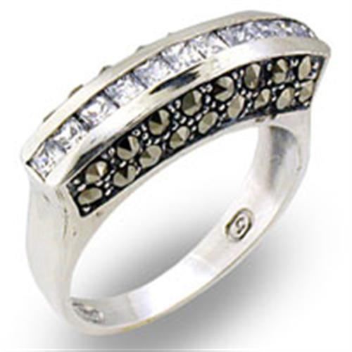 31010 - Antique Tone 925 Sterling Silver Ring with AAA Grade CZ  in Clear - Joyeria Lady