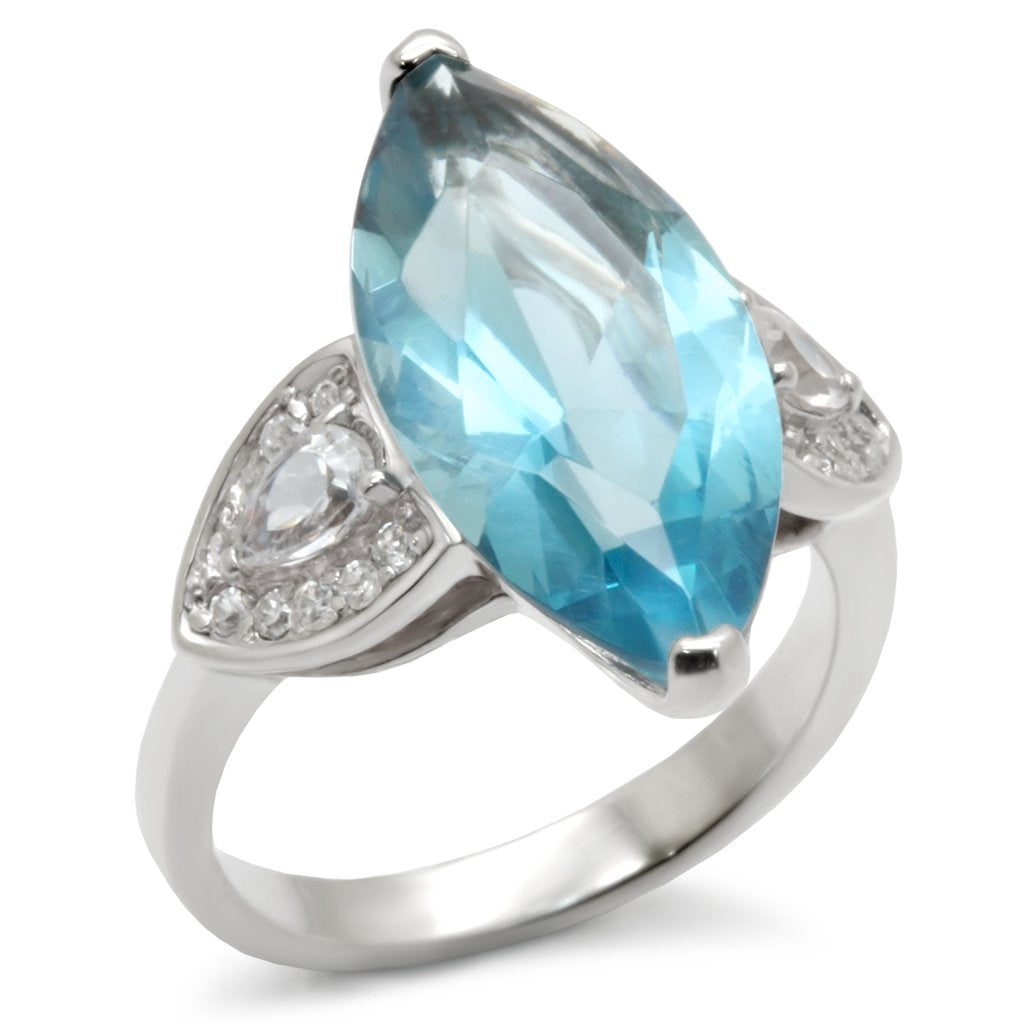 31212 - High-Polished 925 Sterling Silver Ring with Synthetic Spinel in Sea Blue - Joyeria Lady