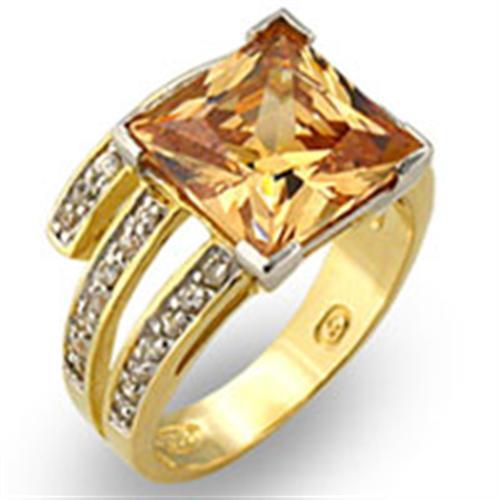 31221 - Gold+Rhodium 925 Sterling Silver Ring with AAA Grade CZ  in Champagne - Joyeria Lady