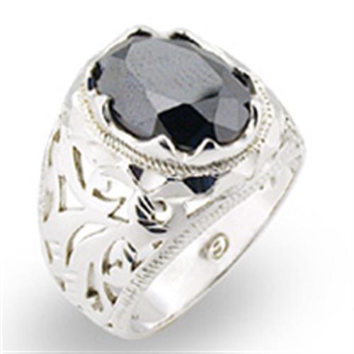 31408 - High-Polished 925 Sterling Silver Ring with AAA Grade CZ  in Jet - Joyeria Lady