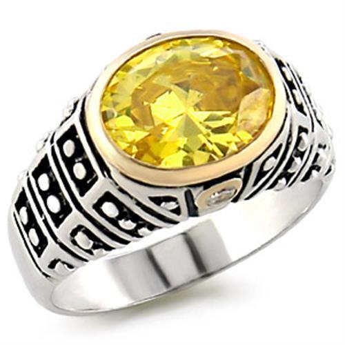 31419 - Reverse Two-Tone 925 Sterling Silver Ring with AAA Grade CZ  in Topaz - Joyeria Lady
