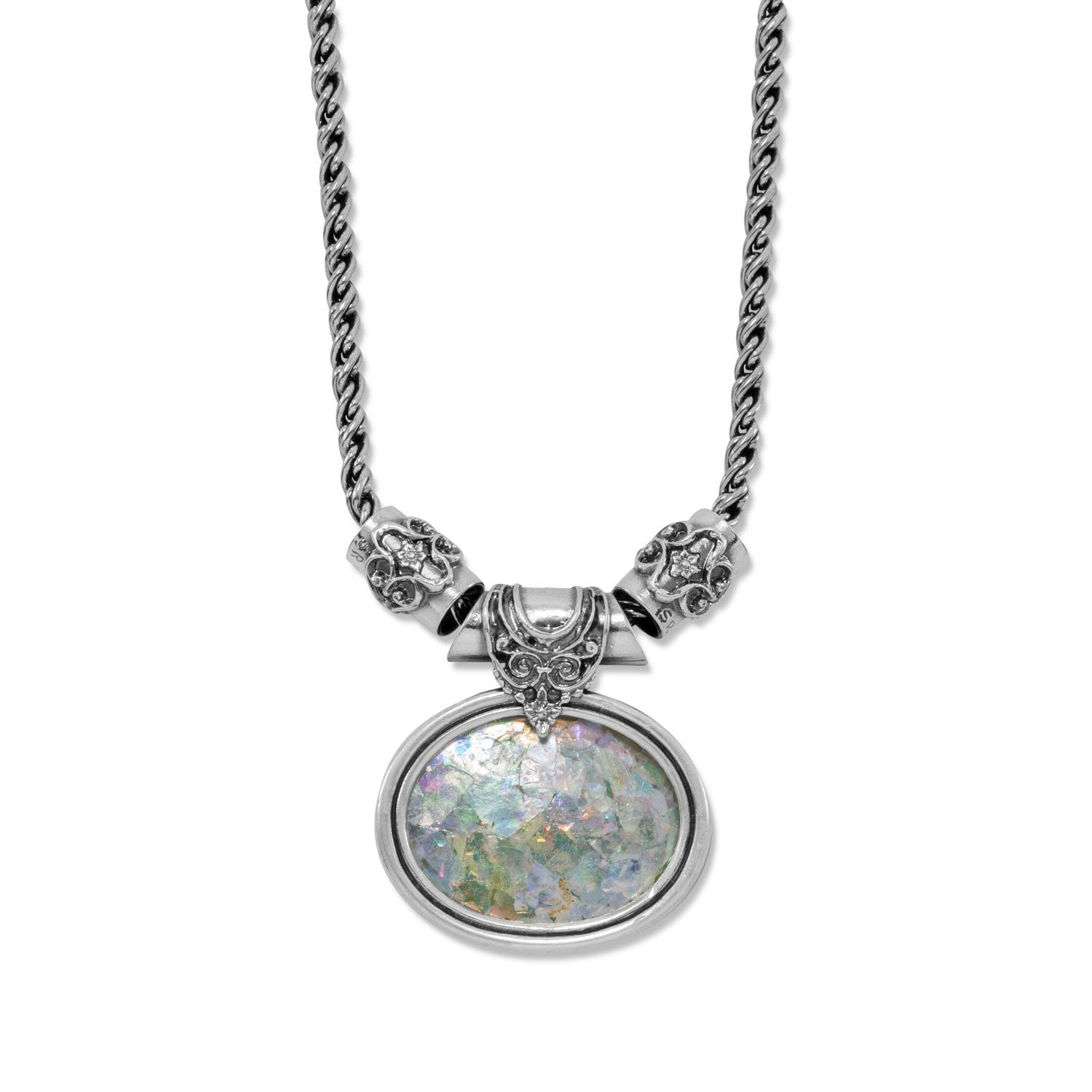 18" Large Oval Roman Glass Necklace - Joyeria Lady