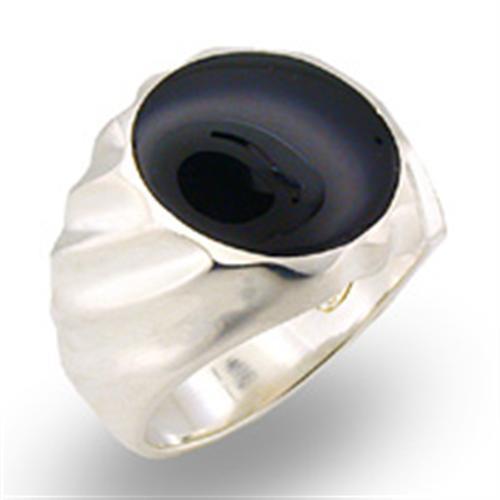 31501 - High-Polished 925 Sterling Silver Ring with Semi-Precious Onyx in Jet - Joyeria Lady