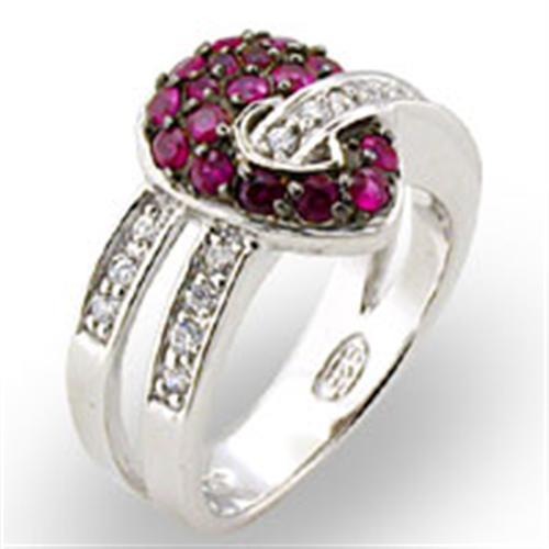 31715 - Rhodium + Ruthenium 925 Sterling Silver Ring with Synthetic Garnet in Ruby - Joyeria Lady
