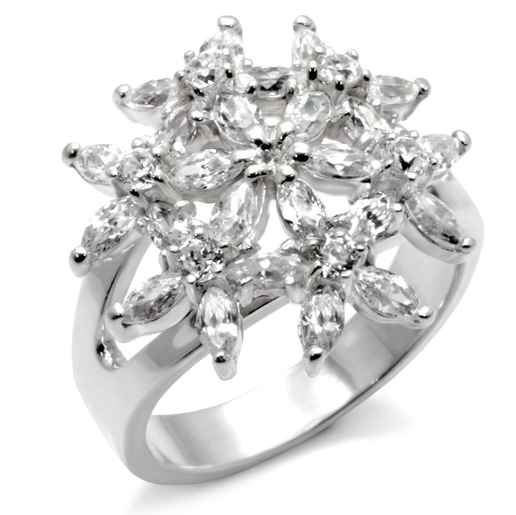 31820 - High-Polished 925 Sterling Silver Ring with AAA Grade CZ  in Clear - Joyeria Lady
