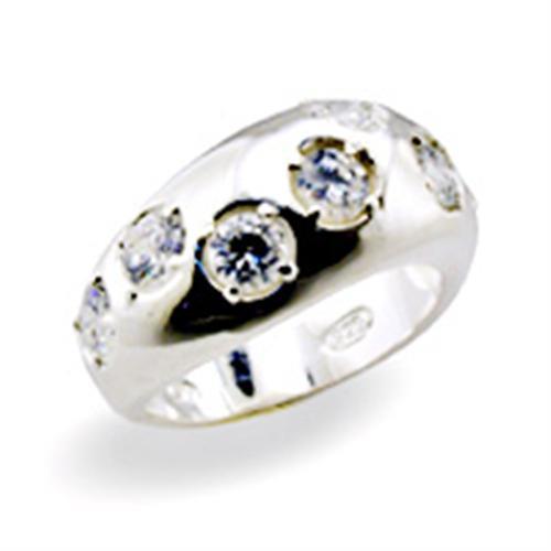 32114 - High-Polished 925 Sterling Silver Ring with AAA Grade CZ  in Clear - Joyeria Lady