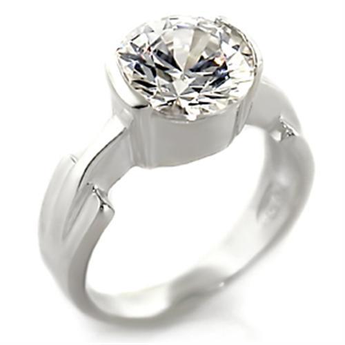 32125 - High-Polished 925 Sterling Silver Ring with AAA Grade CZ  in Clear - Joyeria Lady