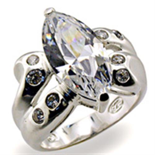 32127 - High-Polished 925 Sterling Silver Ring with AAA Grade CZ  in Clear - Joyeria Lady